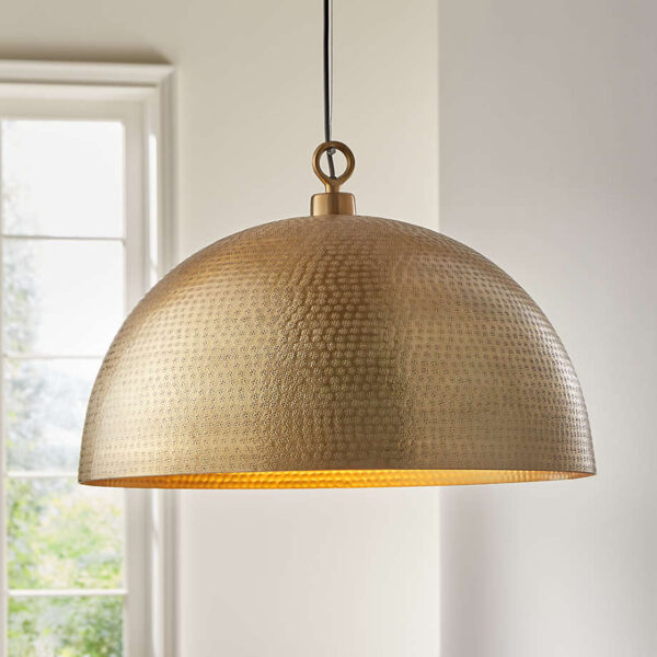 Brass Hammered Dome Pendant Light - Antique & Modern Moroccan Lighting