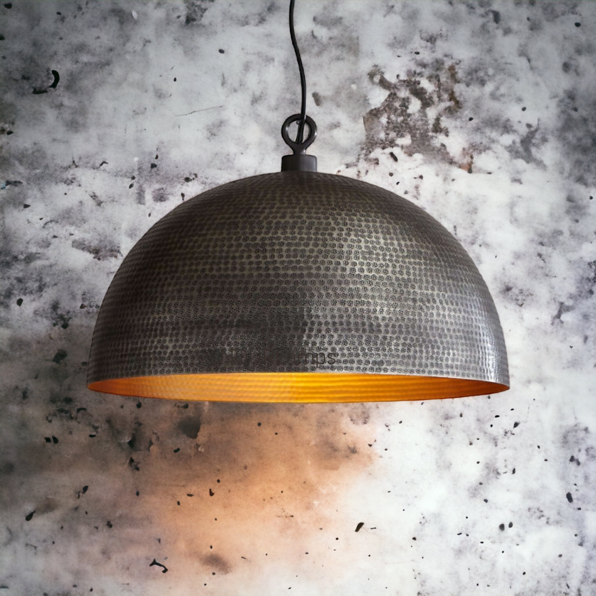 Black Brass Hammered Dome Pendant Light - Image 1