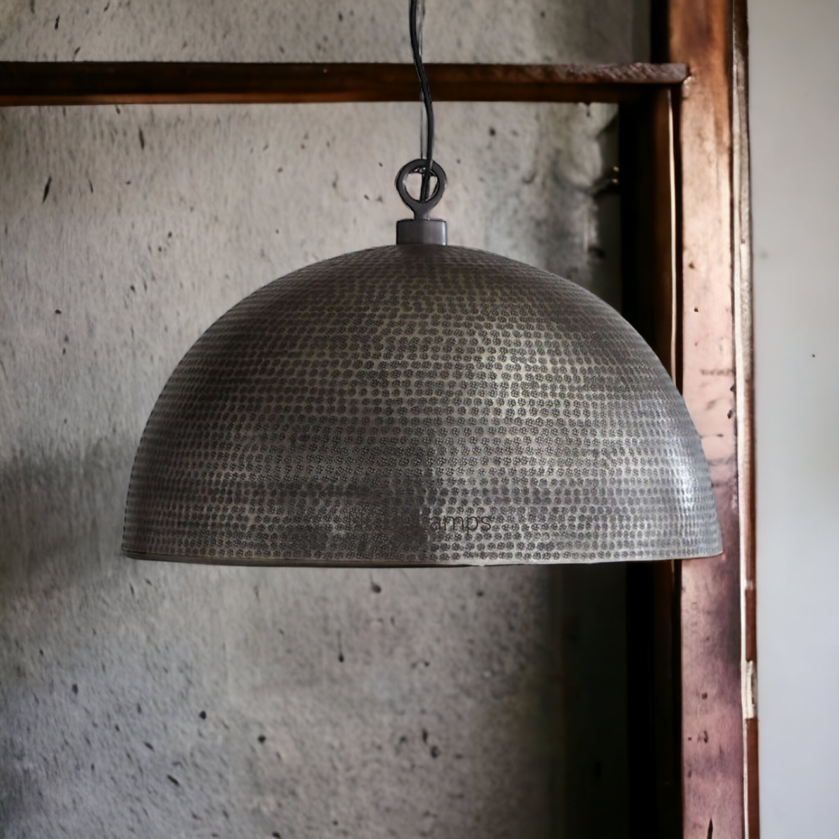 Black Brass Hammered Dome Pendant Light - Image 3