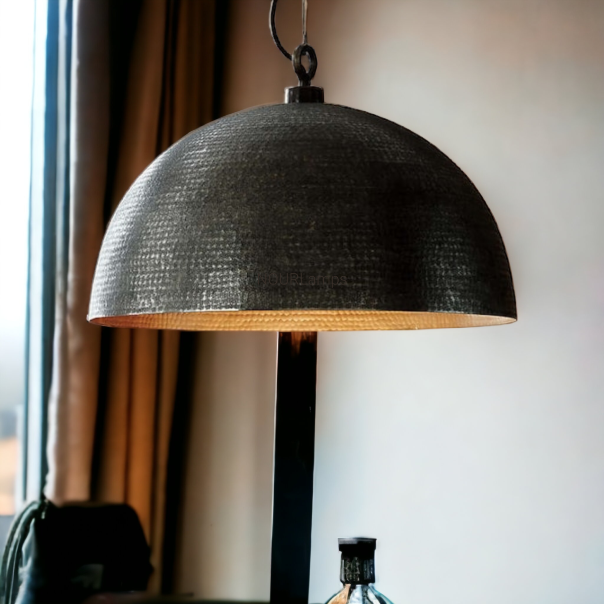 Black Brass Hammered Dome Pendant Light - Image 2