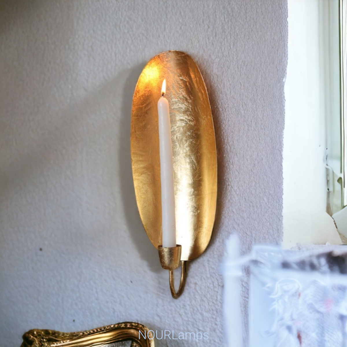 Candle Holder - Oval Wall Brass Sconce - Image 2